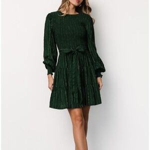 Baltic Born Ivey Smocked Short Dress Green Silver Size M New With Tags